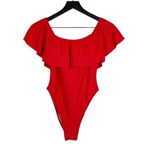 Fashion Nova One Piece Swimsuit Ruffle Top Red